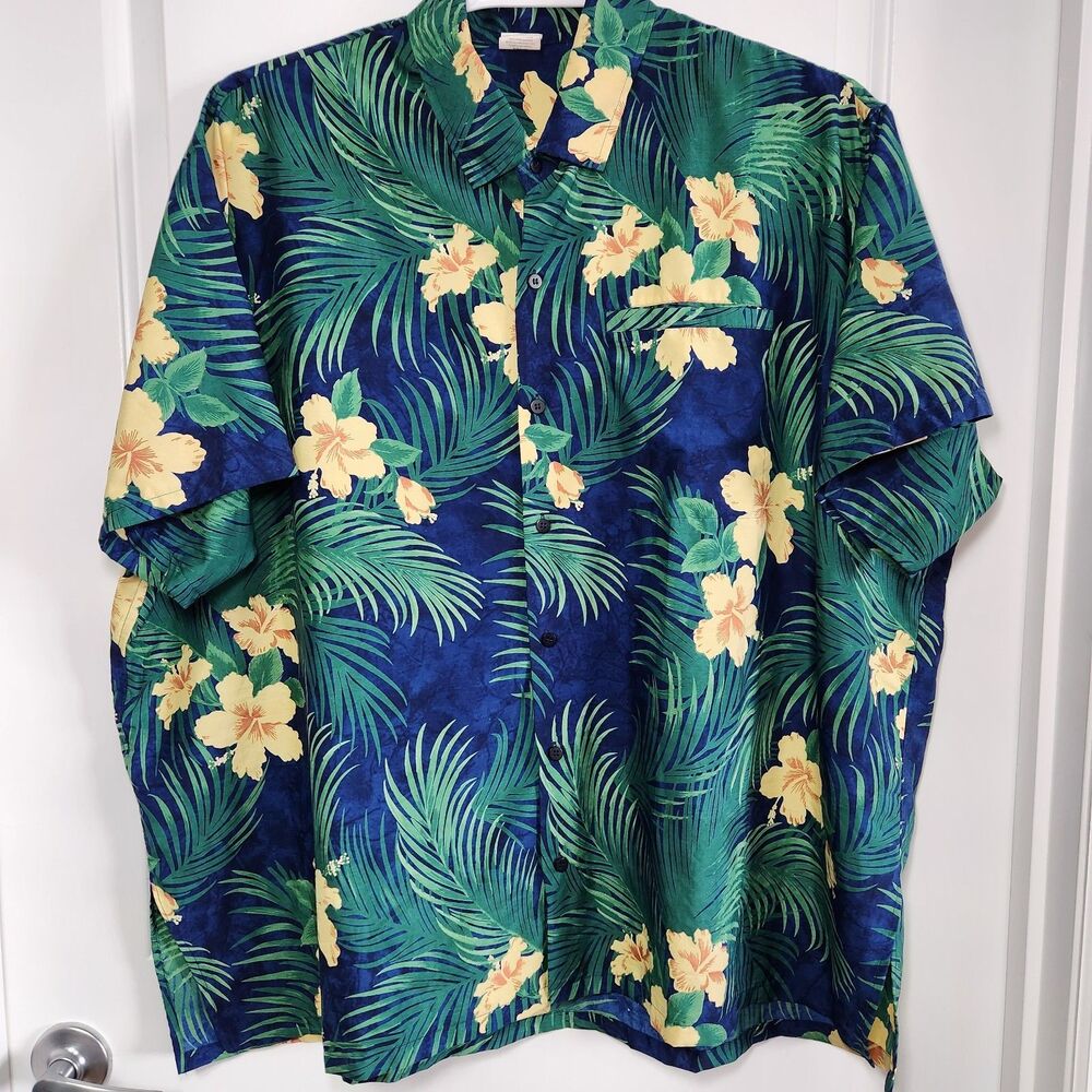 Barefoot Attitude Hawaiian Shirt XXL Mens Blue Floral Tropical Aloha Button Up
